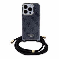 Guess Crossbody Cord 4G Print ümbris jaoks iPhone 15 Pro Max - must