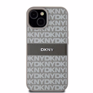 DKNY Leather Mono Stripe & Metal Logo ümbris jaoks iPhone 15 Plus / 14 Plus - beige