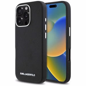 Karl Lagerfeld Saffiano Full Wrapped Elongated Metal Logo MagSafe Ümbris jaoks iPhone 16 Pro Max - must