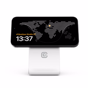 Crong MagSpot Pivot Stand kolm-ühes juhtmevaba laadija iPhone'ile, Apple Watchile ja AirPodsidele, MagSafe'iga ühilduv, valge