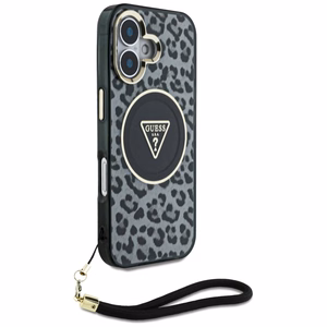 Guess HC IML Leopard Triangle Cord Strap MagSafe ümbris jaoks iPhone 16 - must