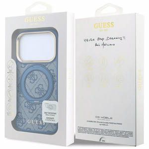 Guess 4G Classic Logo ümbris seadmele iPhone 18 Pro Max / 17 Pro Max, 360° rõngastoega, MagSafe-ühilduv – sinine