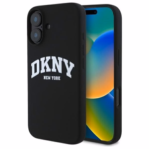 DKNY Silicone Valge Printed Logo MagSafe iPhone 16 Ümbris - Must