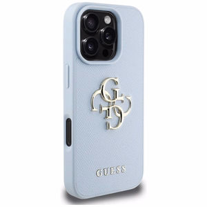 Guess Grained Big 4G Logo Small Classic Logo ümbris jaoks iPhone 16 Pro - sinine
