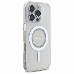 Guess IML Rhinestones MagSafe Ümbris jaoks iPhone 16 Pro Max - valge