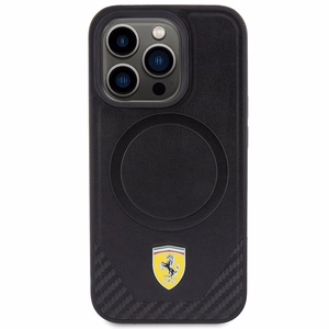 Ferrari Carbon Metal Logo MagSafe ümbris jaoks iPhone 15 Pro - must