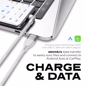 STATIK PowerPivot Pro Nylon Braided Cabel, USB-C to USB-C, 3m, White