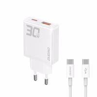 GaN Dudao A30EUT 30W USB-A / USB-C Wall Laadija + USB-C - USB-C Kaabel - valge