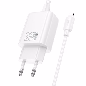 Phone Laadija Hoco USB A + USB C QC3.0 PD 3A 20W + Kaabel USB C to Lightning N61 valge