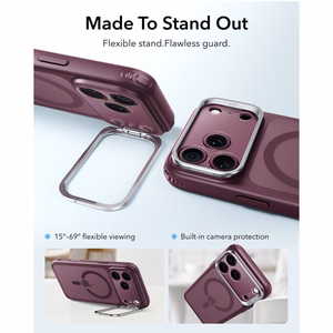 ESR Classic Hybrid Kickstand MagSafe ümbris mudelitele iPhone 18 Pro / 17 Pro, matt tumeda kirsipunase värviga