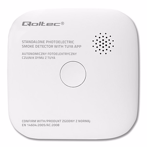 Qoltec 52579 Juhtmevaba suitsuandur akuga | Tuya | Wi-fi | anduri tööiga 10 aastat | alarm 85dB | LED