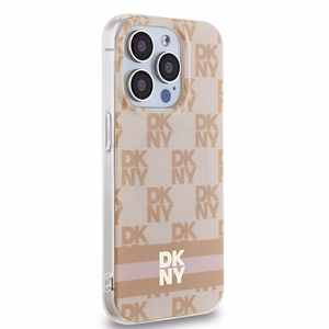 DKNY IML Checkered Mono Pattern & Printed Stripes MagSafe ümbris jaoks iPhone 15 Pro - roosa