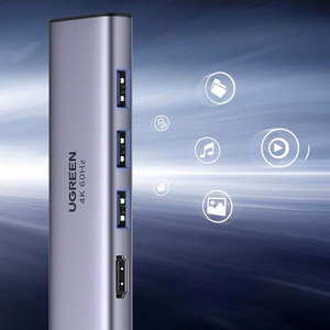 Ugreen multifunktsionaalne HUB USB Type C - 3x USB 3.2 Gen 1 / HDMI 4K 60Hz / SD ja TF kaardilugeja hall (60383 CM511)