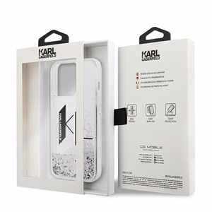 Karl Lagerfeld Liquid Glitter Big KL ümbris iPhone 14 Pro jaoks - hõbedane