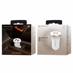 Borofone BZ5 CarPal autolaadija 2 USB-A pordiga, koguväljund 5 V / 2,1 A, valge