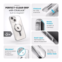 Speck Presidio Perfect-Clear Grip ClickLock & MagSafe - iPhone 17e / 16e / 15 / 14 / 13 ümbris (Clear / Chrome Finish / Serene hõbedane)