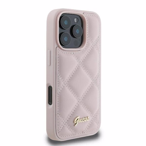Guess Quilted Metal Logo iPhone 16 Pro Ümbris - Roosa