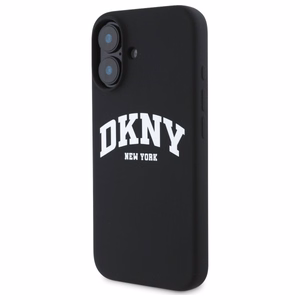 DKNY Silicone Valge Printed Logo MagSafe iPhone 16 Ümbris - Must