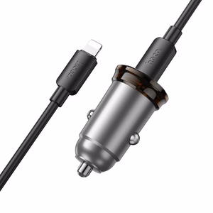 Автомобильное зарядное устройство Hoco USB C QC PD 30W + кабель USB C to Lightning NZ16 металл серое