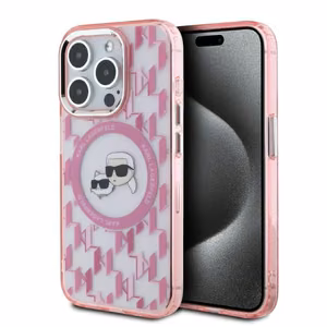 Karl Lagerfeld IML Monogram Karl & Choupette Head MagSafe Ümbris jaoks iPhone 15 Pro Max - roosa