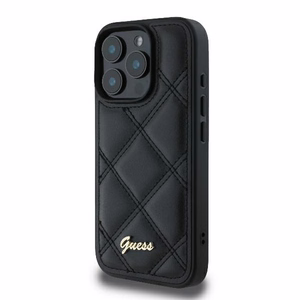 Guess Quilted Metal Logo iPhone 16 Pro Ümbris - Must