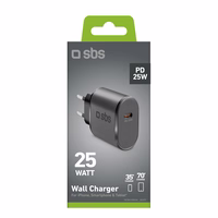 SBS TETR1CPD25 25W USB-C Wall Laadija koos Power Delivery - must
