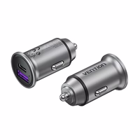 Vention Two-Port USB A+A(30+30) Car Charger hall Mini Style Aluminium Alloy Type