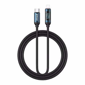 BWOO usb-c Lightning кабель 1m 27W с LED дисплеем, плетеный, черный