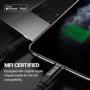 Crong Armor Link MFi USB-C–Lightning kaabel, 1.5 m, 3 A, must
