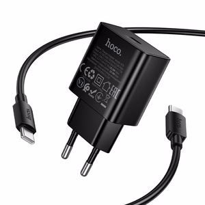Зарядное устройство для телефона Hoco USB C QC PD 25W + кабель USB C на USB C N76 черное
