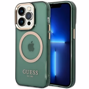 Guess GUHMP14LHTCMA iPhone 14 Pro 6.1" green/khaki hard case Gold Outline Translucent MagSafe