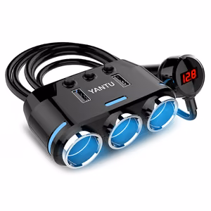 Auto Cigarette Lighter Pesa Splitter B39 tüüp C - 3 sockets + 2xUSB - 2,1A 100W koos ekraan and kaabel