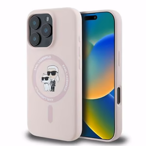 Karl Lagerfeld Silicone Karl&Choupette Heads MagSafe Ümbris jaoks iPhone 16 Pro Max - Roosa