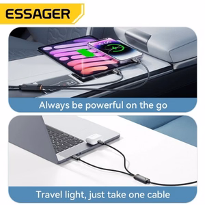 USB Kaabel Essager Triple 3in1 must Type-C / Type-C / Lightning 120cm