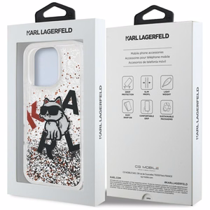 Karl Lagerfeld Liquid Glitter Choupette Logo Ümbris jaoks iPhone 16 Pro Max - Läbipaistev