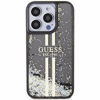 Guess Liquid Glitter kuldne Stripes ümbris jaoks iPhone 15 Pro - must