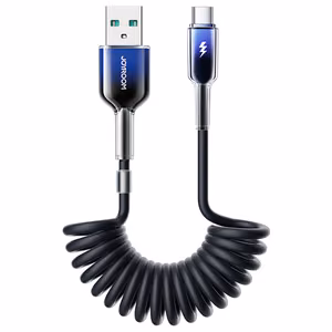 Joyroom S-A43 Crystal-Clear Series 3A USB-A - USB-C spiral kaabel 1.5m - must