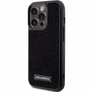 Karl Lagerfeld Rhinestone Logo Metal Plate ümbris jaoks iPhone 15 Pro - must