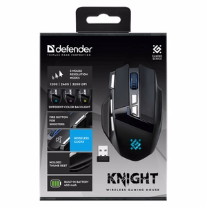 DEFENDER GM-885 Knight juhtmevaba mängu hiir, 3200 dpi, 8 nuppu, must