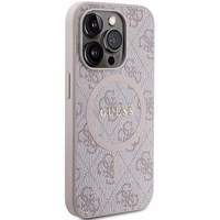 Guess 4G Collection Leather Metal Logo MagSafe Ümbris jaoks iPhone 15 Pro Max - Roosa