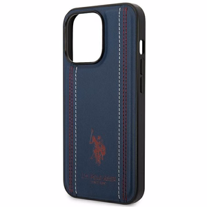 US Polo USHCP14LPFAV Leather Stitch ümbris seadmele iPhone 14 Pro 6.1", tumesinine