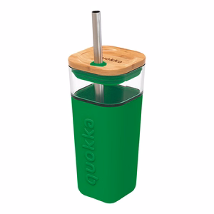 Quokka Liquid Cube klaasist tass roostevabast terasest kõrrega, 540 ml, roheline