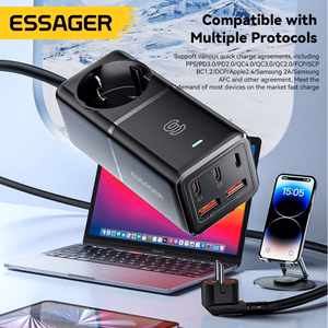 Laadija Essager Boru GaN must 75W (3xPD / 2xQC3.0 / 4kW-16A-250V)