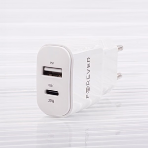 Forever TC-01-20AC PD QC laadija 1x USB-C 1x USB 20W valge