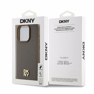 DKNY Leather Pattern Metal Logo MagSafe ümbris jaoks iPhone 14 Pro - brown