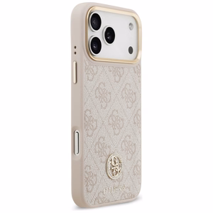 Guess 4G Strass Logo & Big Strap Metal Buttons MagSafe Ümbris jaoks iPhone 17 Pro Max - Roosa