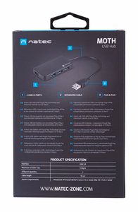NATEC jaotur USB 3.0 Moth (4 porti, must)