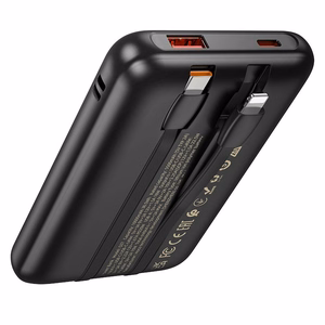 Akupank Hoco 10000 mAh QC PD 22,5W sisseehitatud kaablitega USB C + Lightning Q37 must