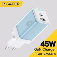 Laadija Essager "Zhiqi GaN" Helesinine 45W (PD / QC3.0)