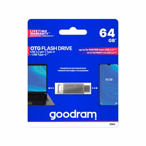 Goodram USB ja USB-C mälupulk, 64 GB, hõbedane
